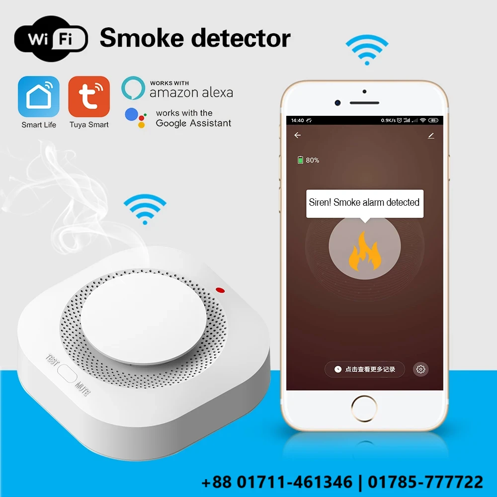 Verbex VT-SD43W Fire Smart Smoke Detector Wifi Fire Protection Home Security Alarm (Smart Life APP)