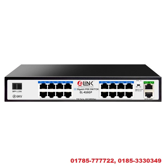 E-Link EL-416GP 18-Port 16POE+2FE+1SFP PoE Network Switch