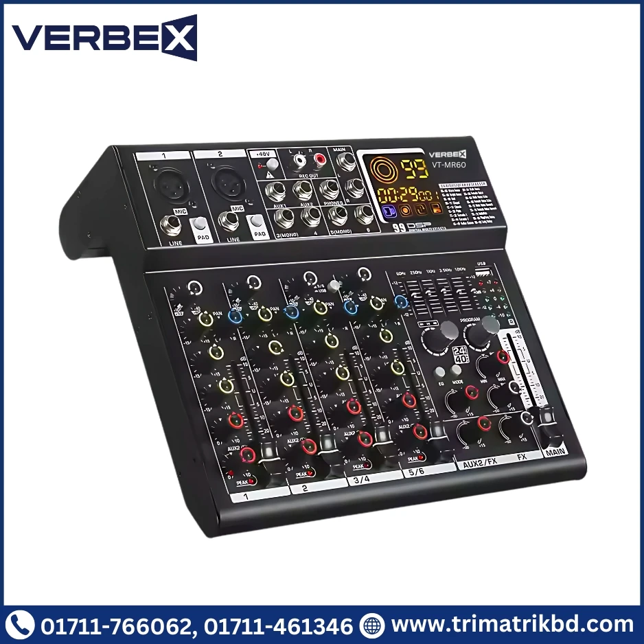 Verbex VT-MR60 Professional 6 Channel Usb Power Amplifier Audio Mixer