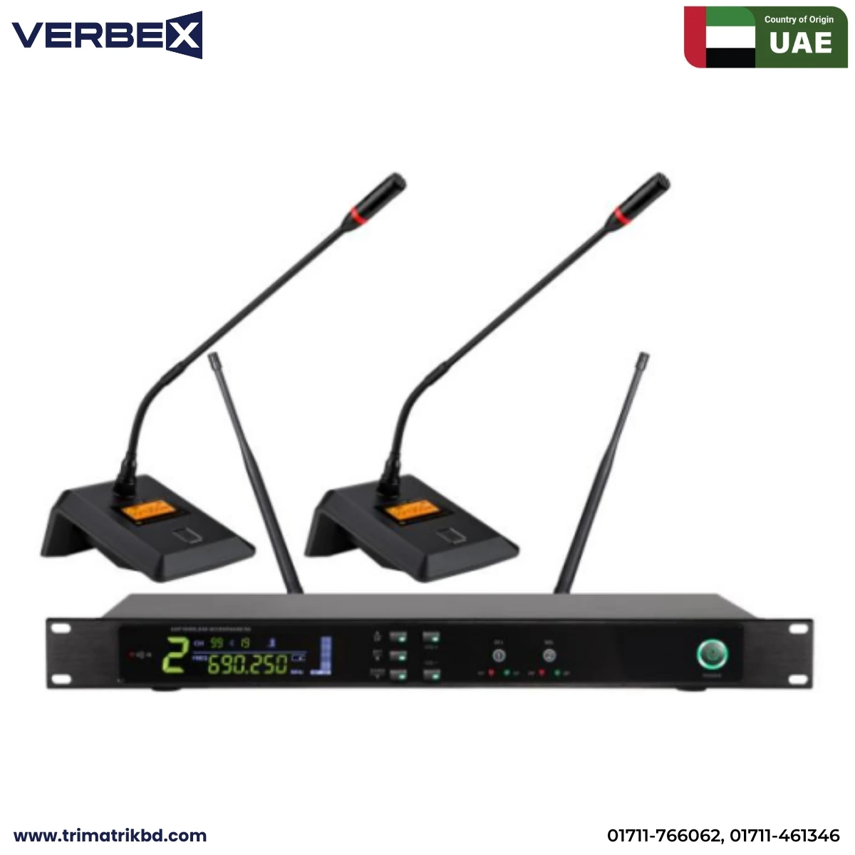 Verbex VT-KU920 UHF 2-Table Top Condenser Wireless Microphone Set
