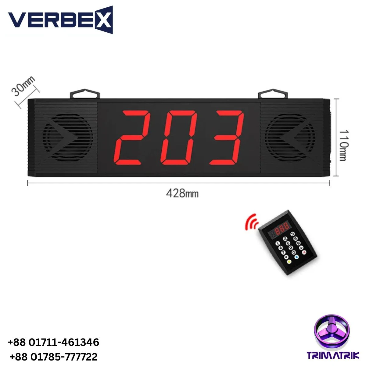 Verbex Wireless Customer Number Calling System Queue Management System Loud Speaker 3-Digit Display for Hospital Business Restaurant Bank