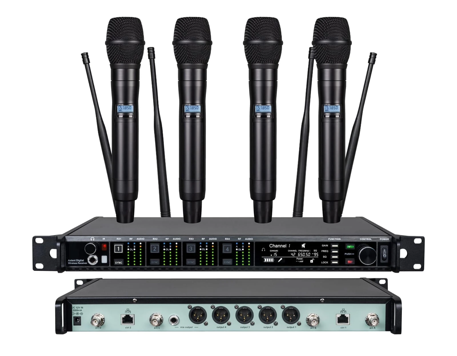 Verbex VT-AD4Q UHF Digital Wireless Receiver with 4-Wireless Microphone Set