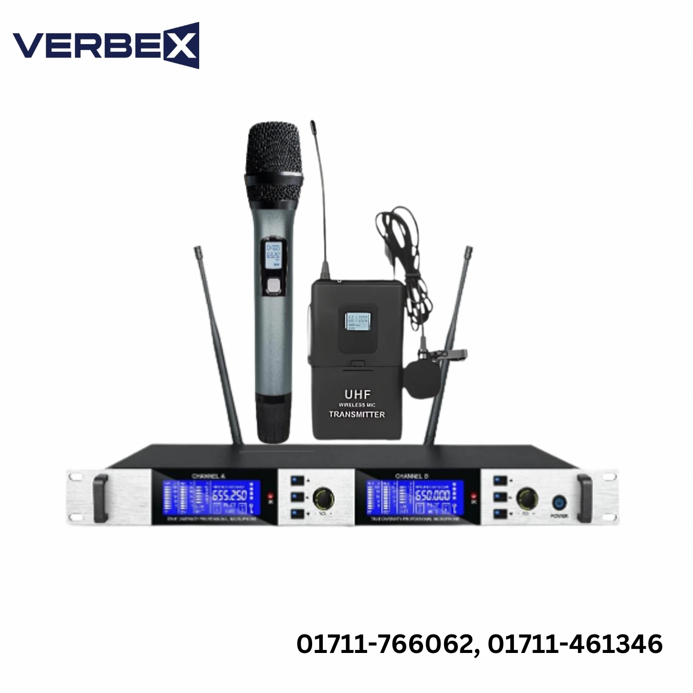 Verbex VT-KP86  (1- Hand+ 1-Tie) UHF Wireless Microphone